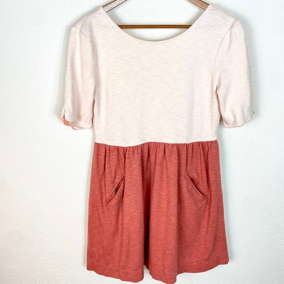 Free People‎ Beach Dress Size S Peach Coral Colorblock Knit Mini Length Coverup - Picture 1 of 8